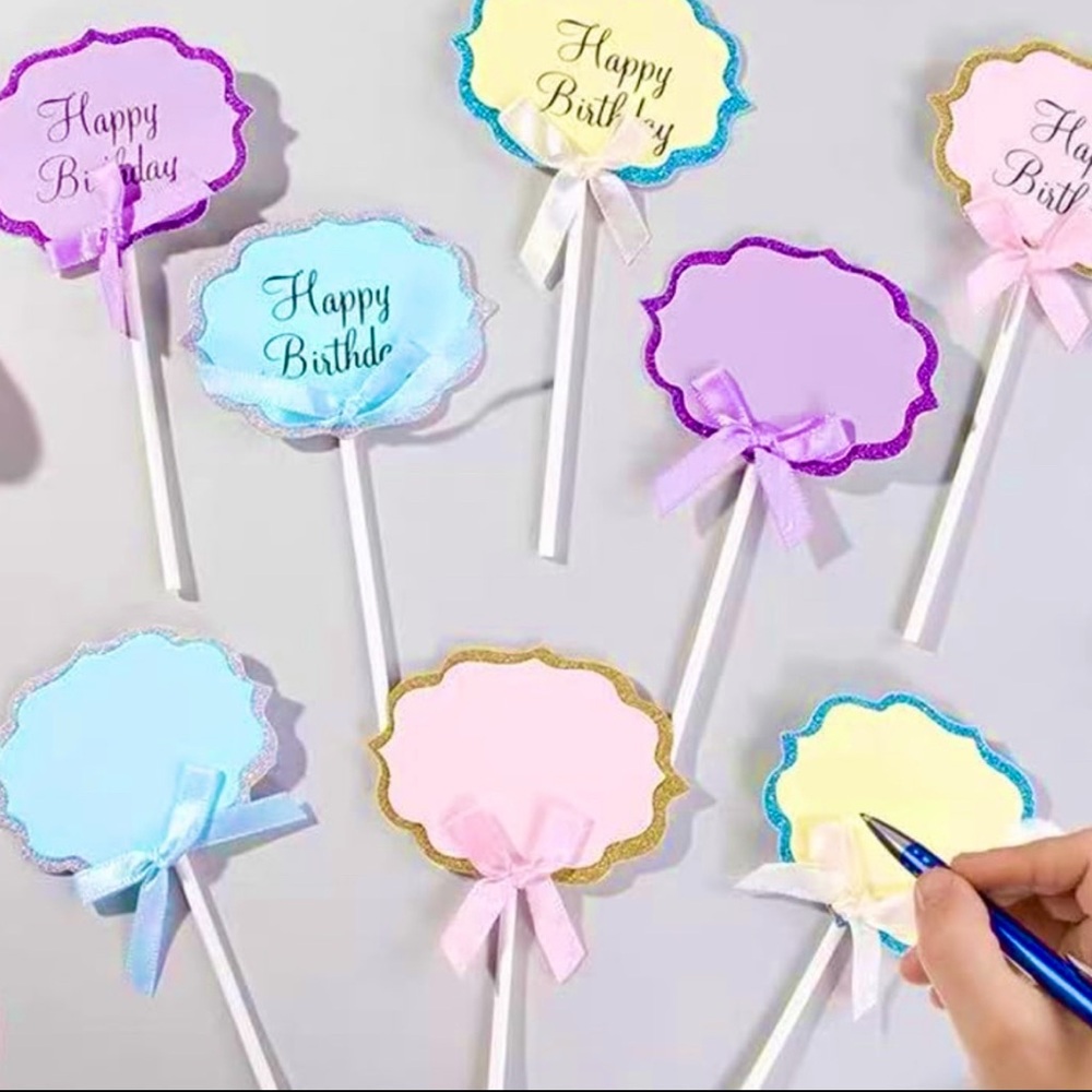 💞 New Pack of 10 Purple & Dark Purple Glitter Buffet Food Label Cupcake Toppers - Picture 3 of 5